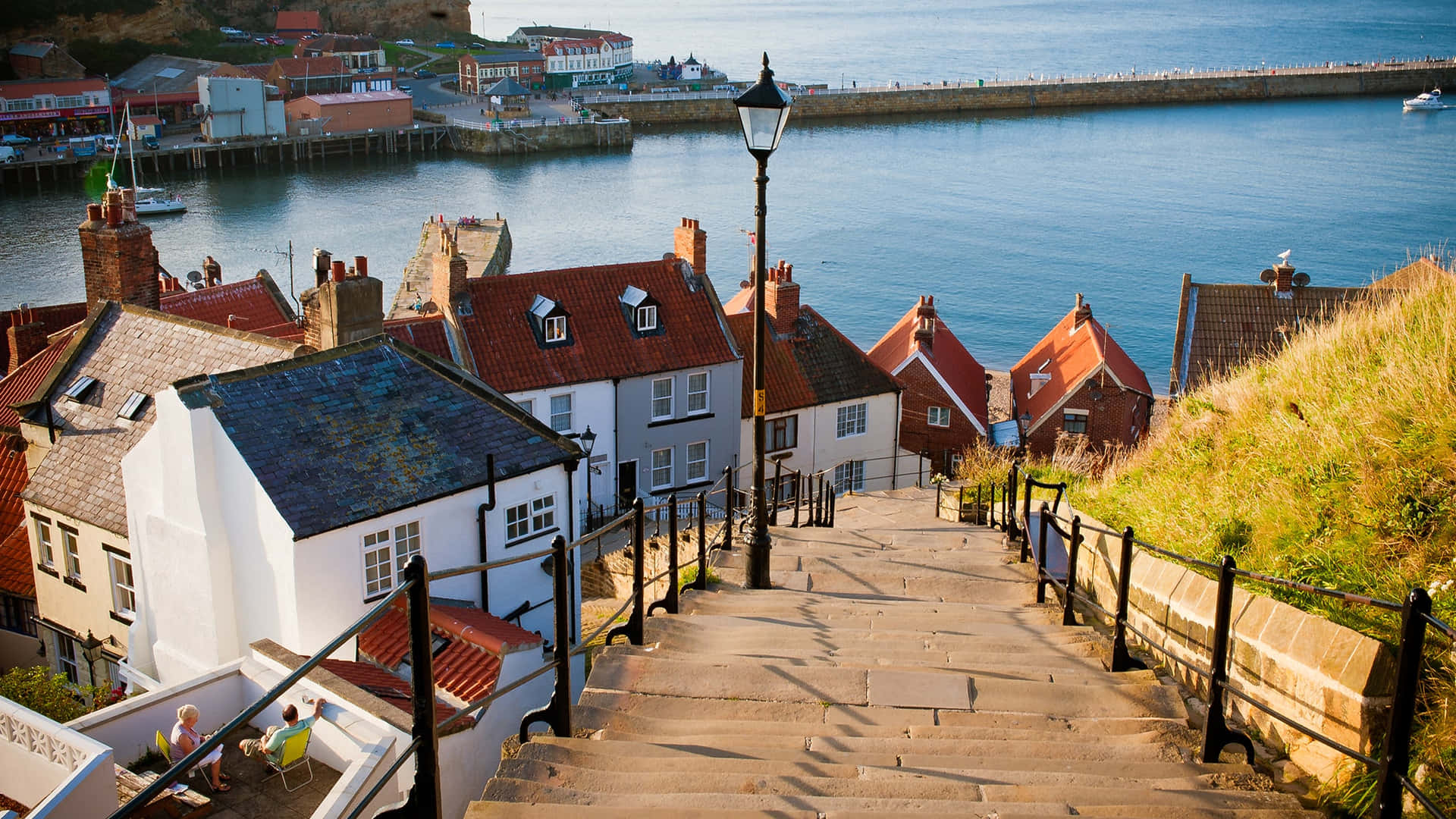 Uitzicht Op De 199 Trappen Van Whitby Achtergrond