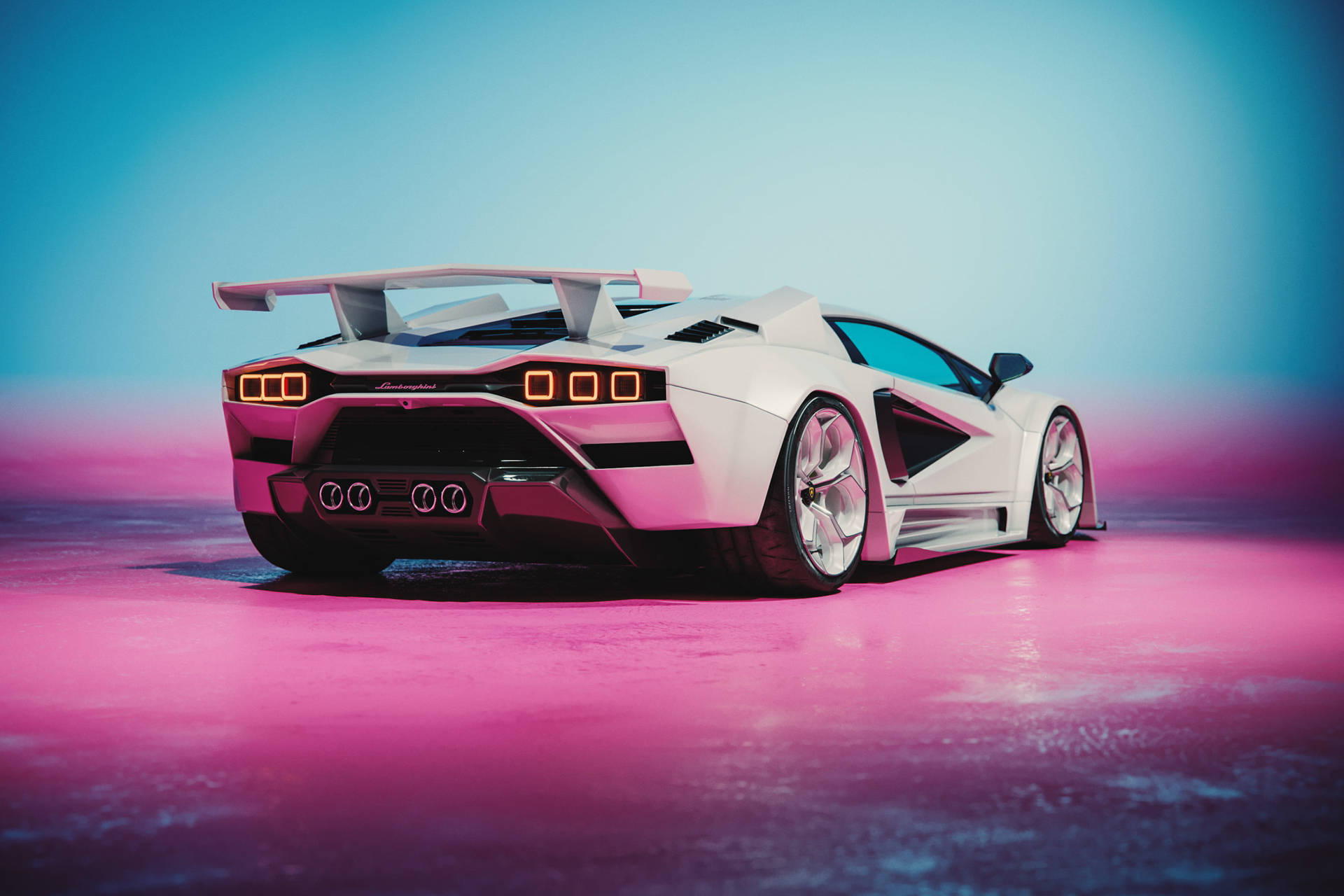 Weißes3d-auto Mit Pinkem Ästhetischen Boden. Wallpaper