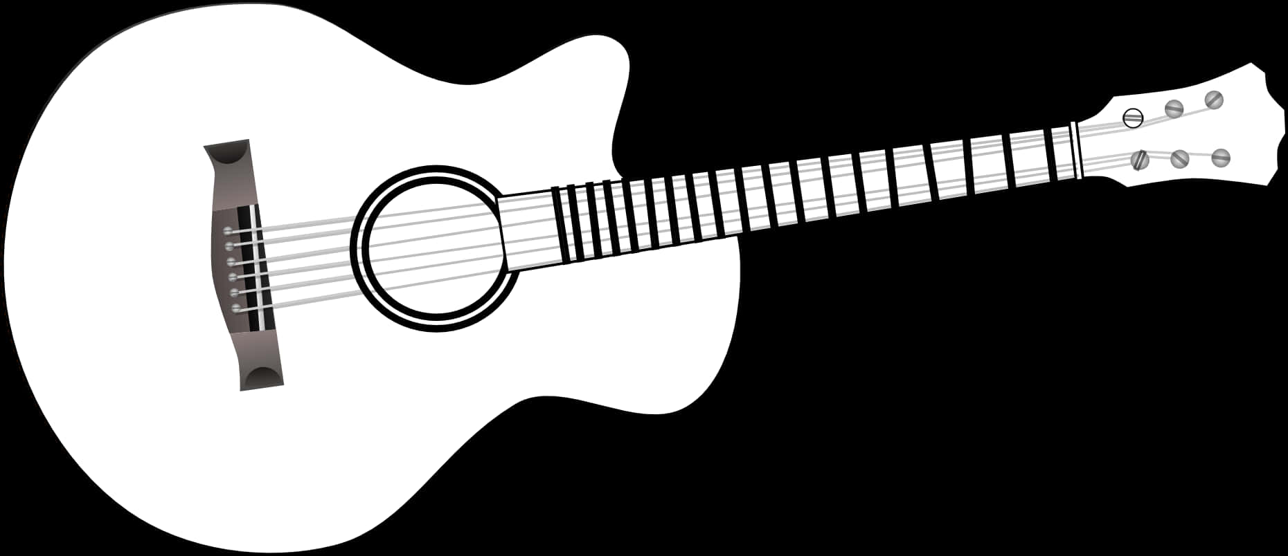 White Acoustic Guitar Vector Illustration PNG