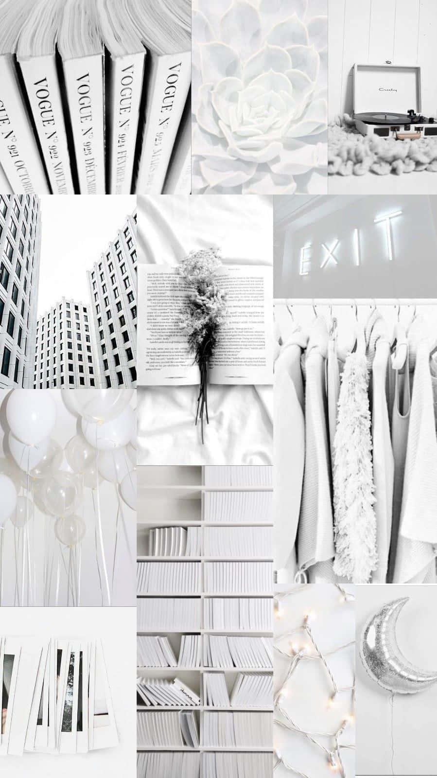 A pristine white aesthetic collage of beautiful objects Wallpaper