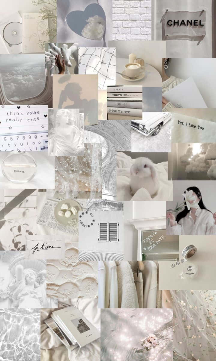 A Collage Of Pictures Of White And Silver Items Wallpaper