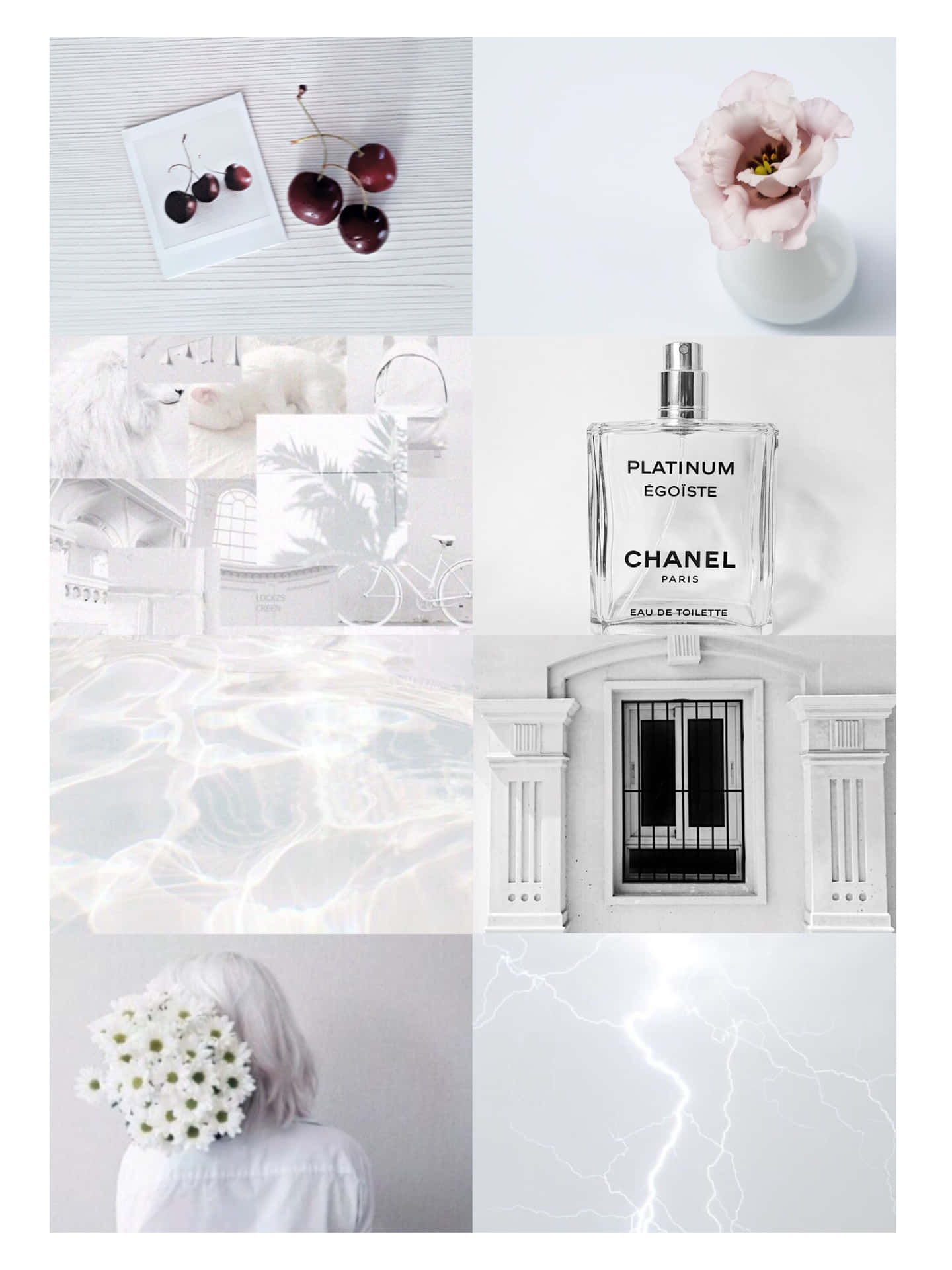 White Aesthetic Collage Chanel Perfume Background