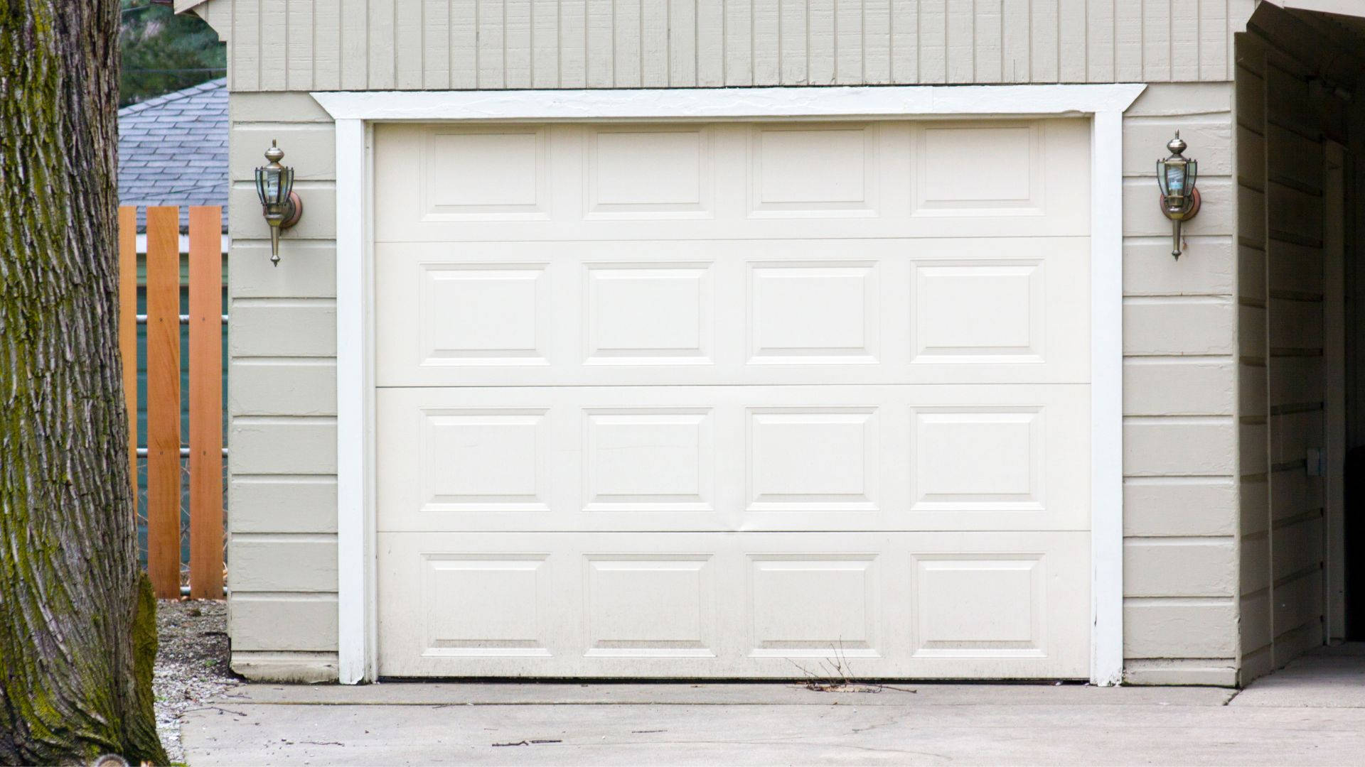 White Aesthetic Garage Closed Door Wallpaper