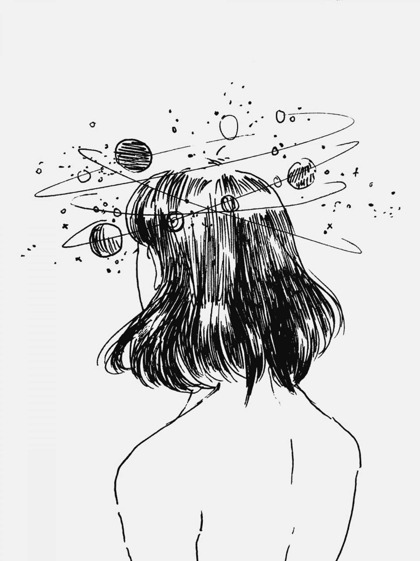 A Drawing Of A Woman With A Planet In Her Head