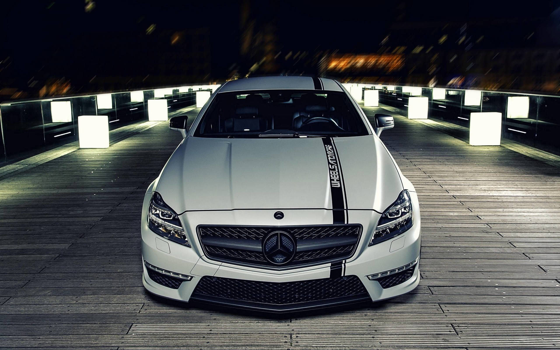Captivating Night-time Prowess of White AMG Wallpaper