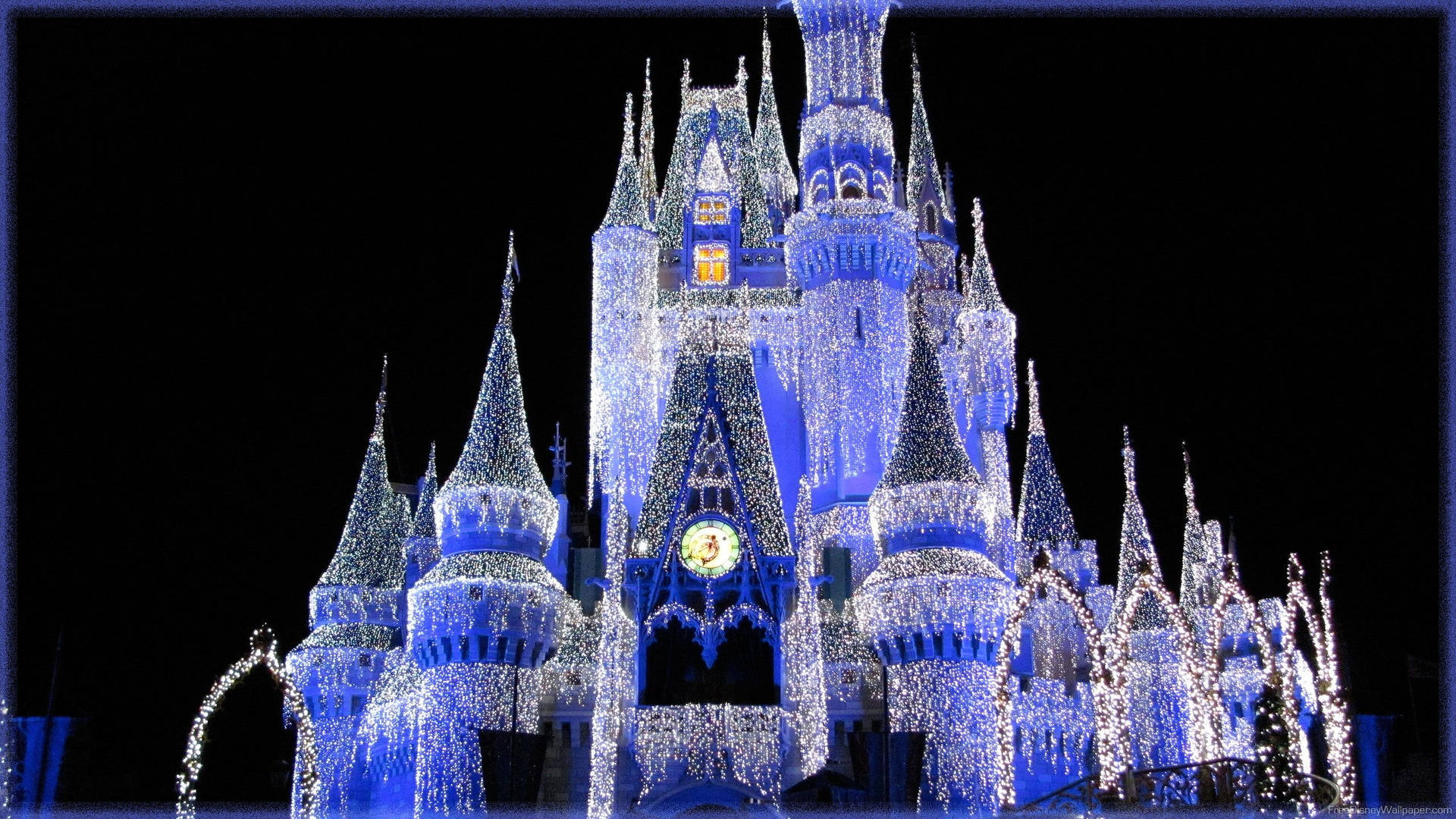 White And Blue Colored Disney Castle Wallpaper