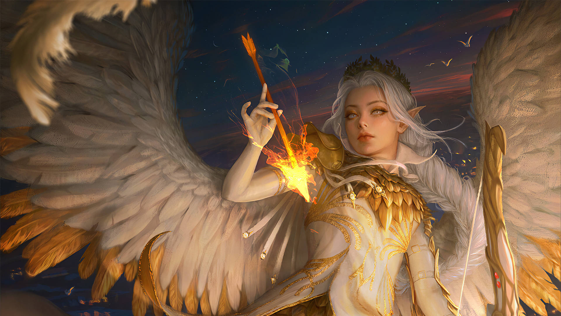 White And Gold Angel Girl Picture