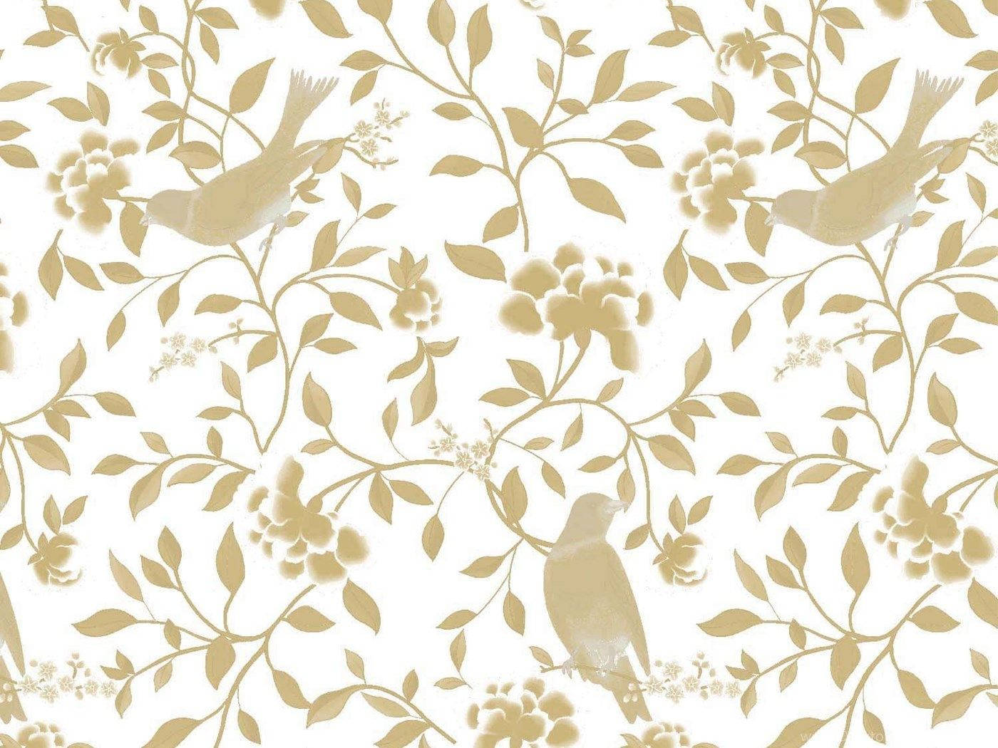 White And Gold Bird Bush Wallpaper