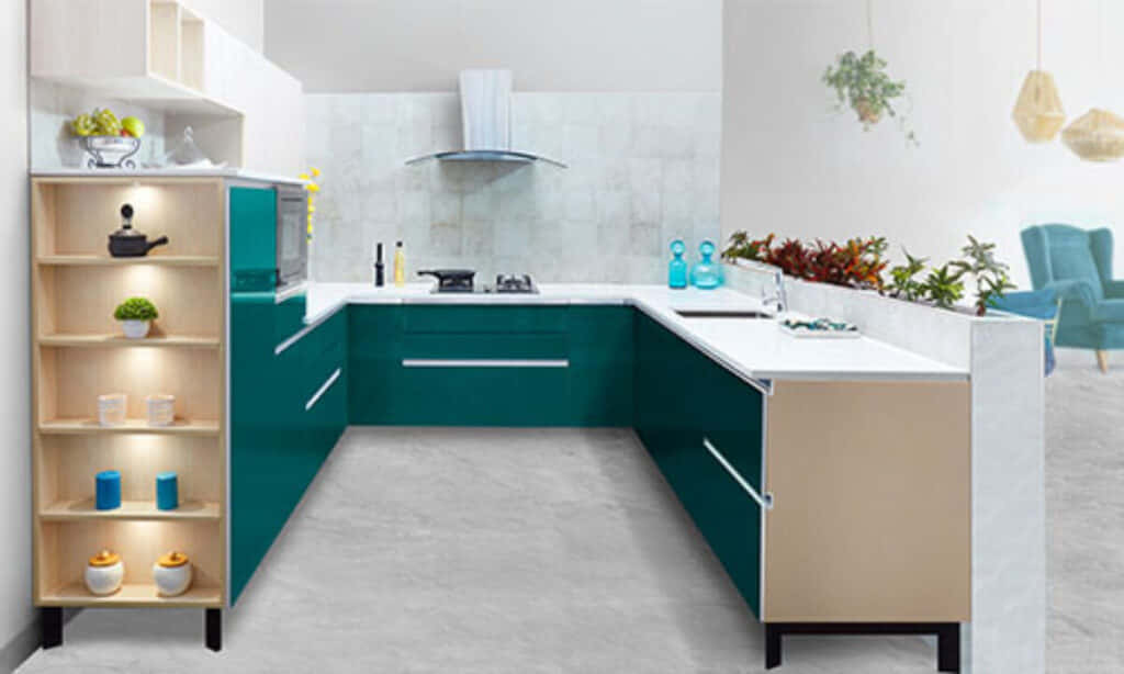 White And Green Modular Kitchen Picture