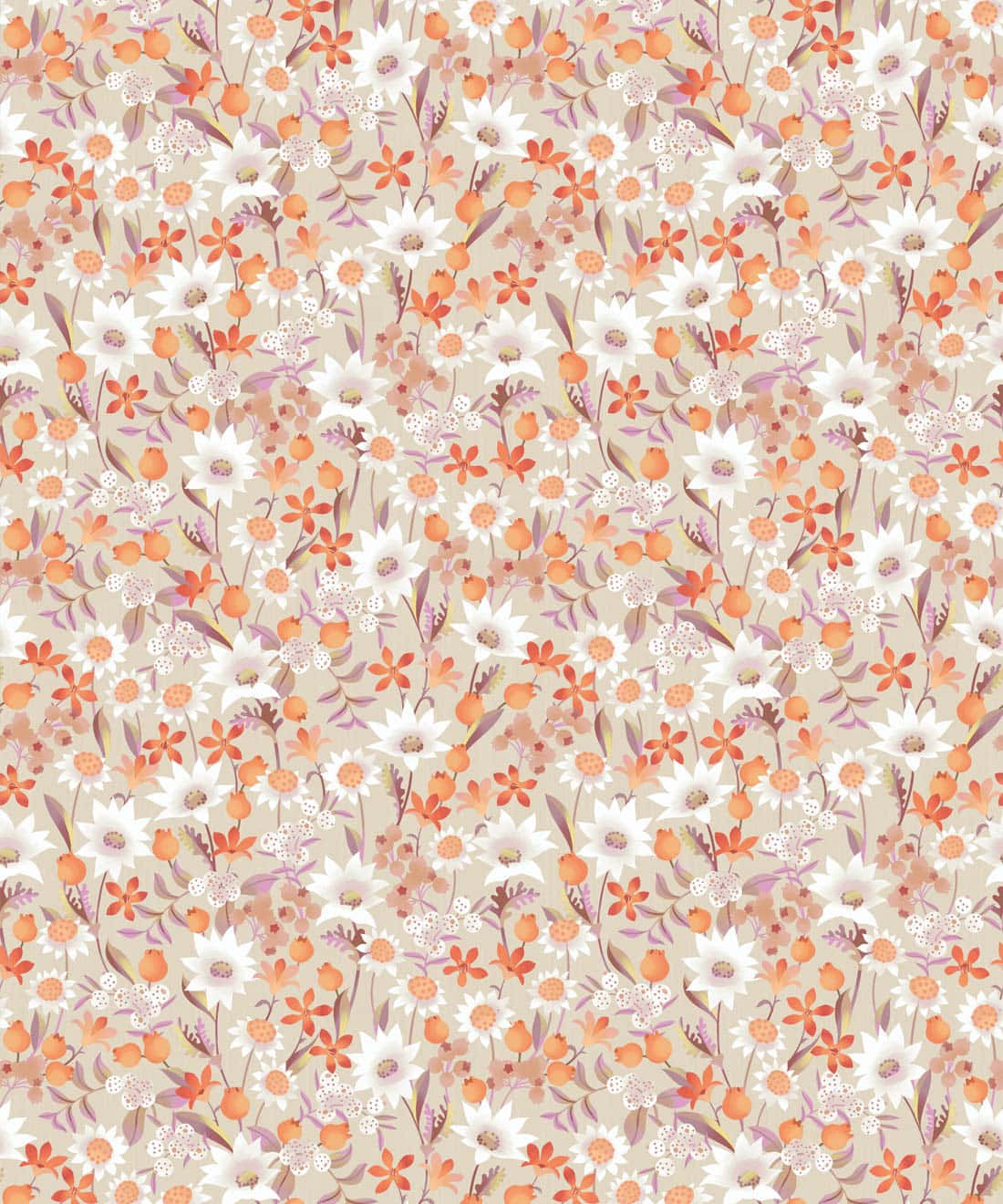 White And Orange Flower Series Pattern Wallpaper