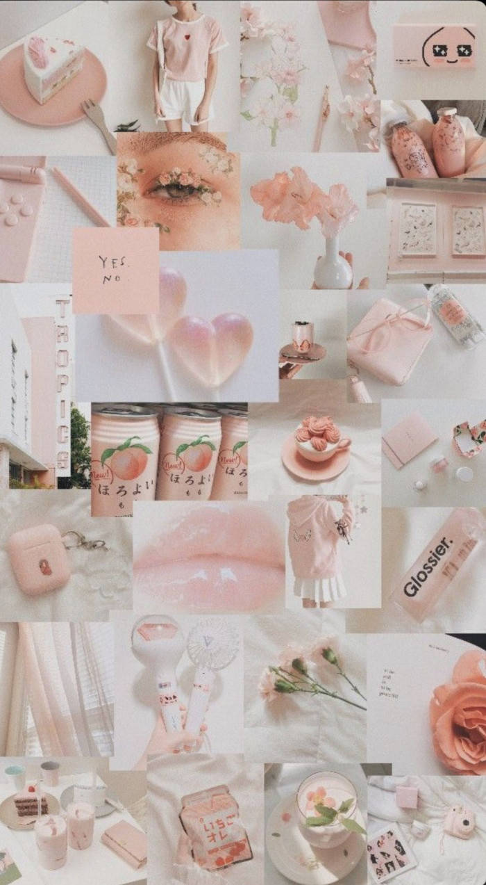 White And Peach Color Aesthetic Collage Wallpaper
