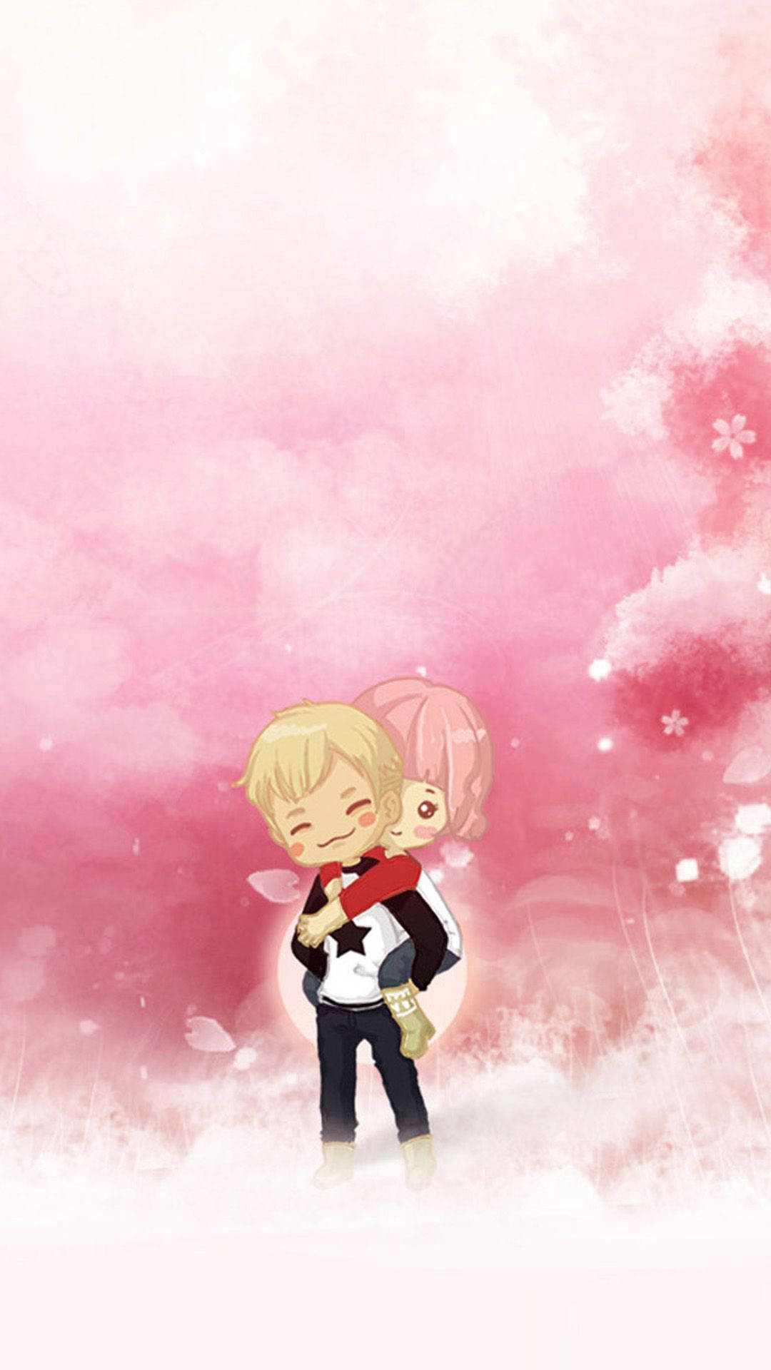 White And Pink Cute Couple Cartoon Wallpaper