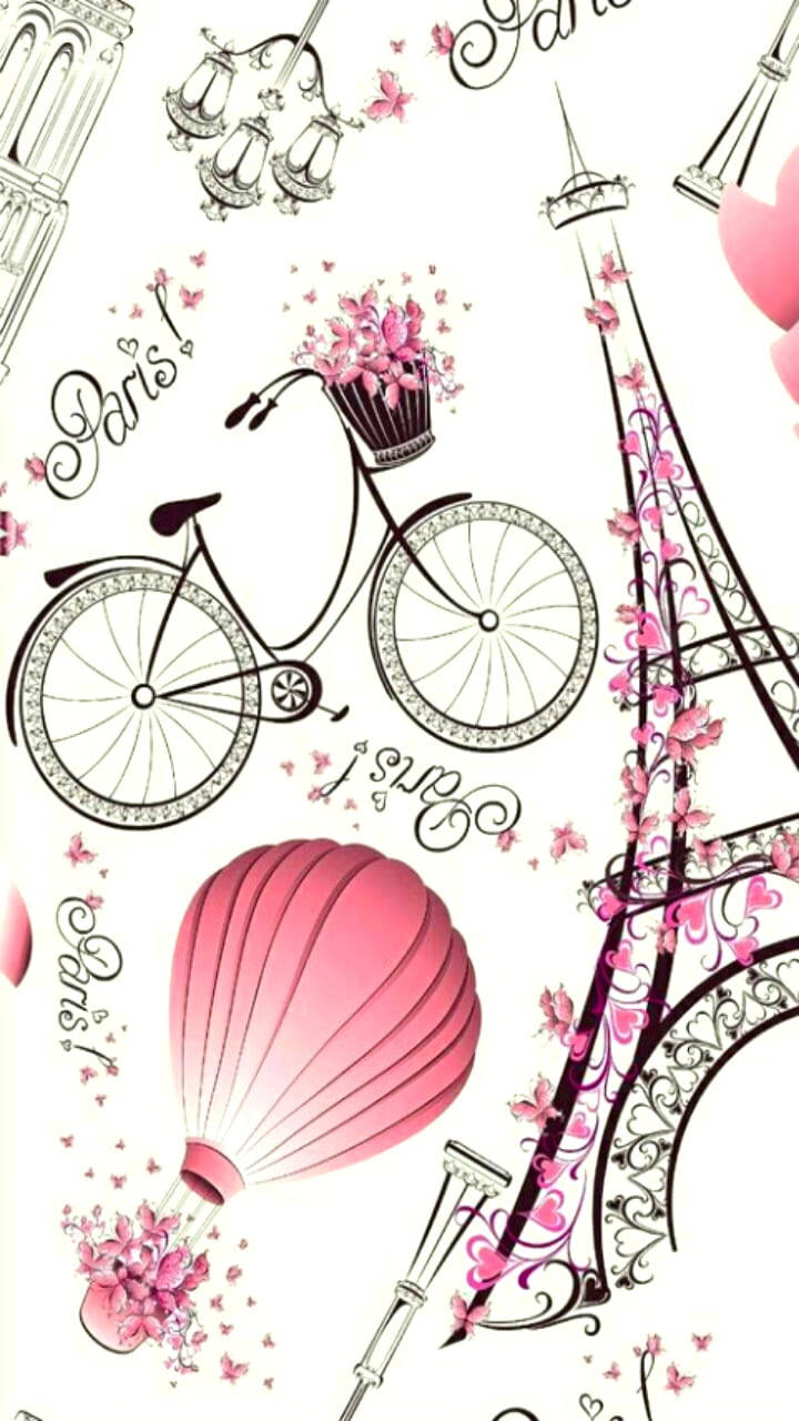 Hvid og Pink Paris Postkort Mønster Wallpaper