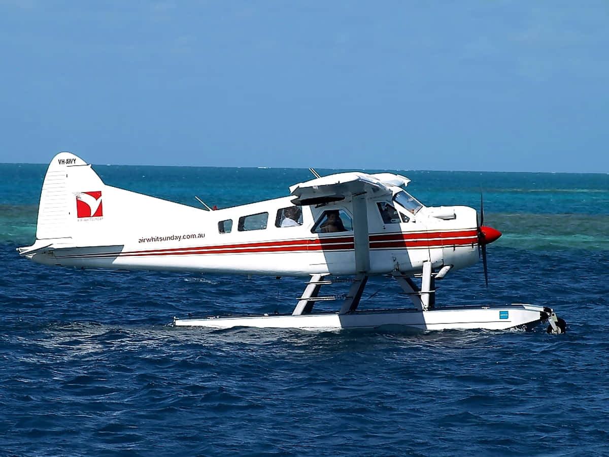 White And Red Small Airplane Seaplane Wallpaper