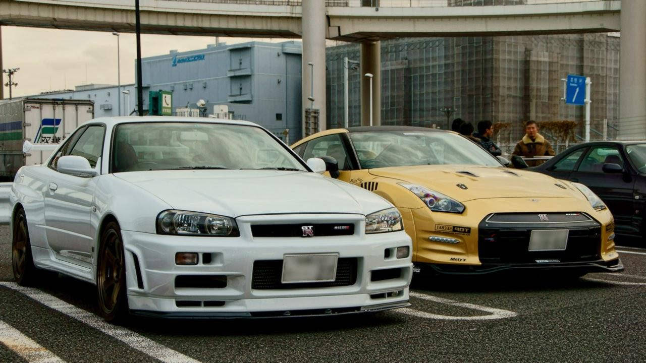 White And Yellow Jdm Car Duo Wallpaper