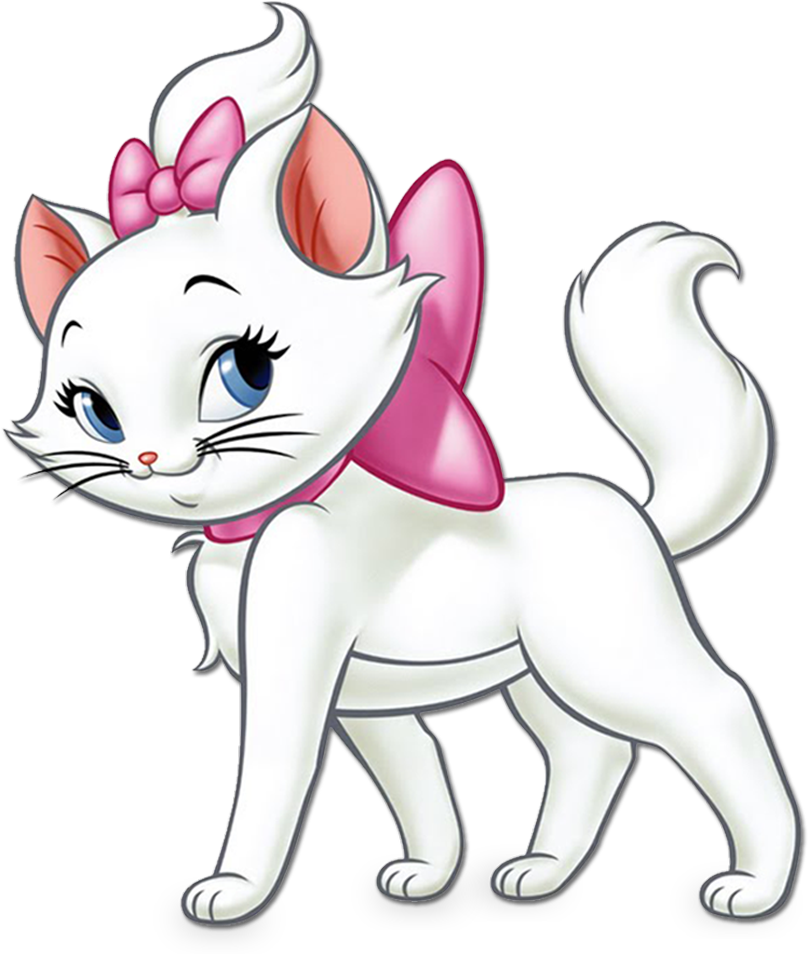 White Animated Kitten Pink Bow PNG