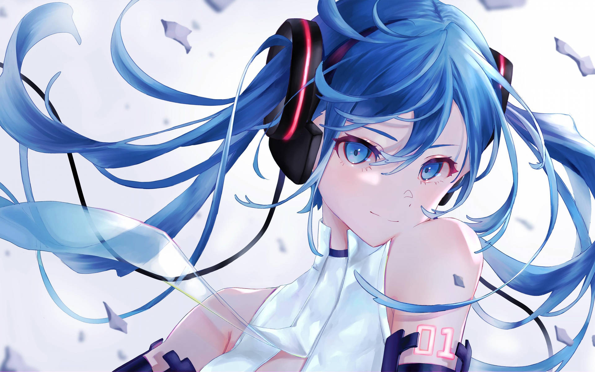 En pige med blåt hår og hovedtelefoner Wallpaper