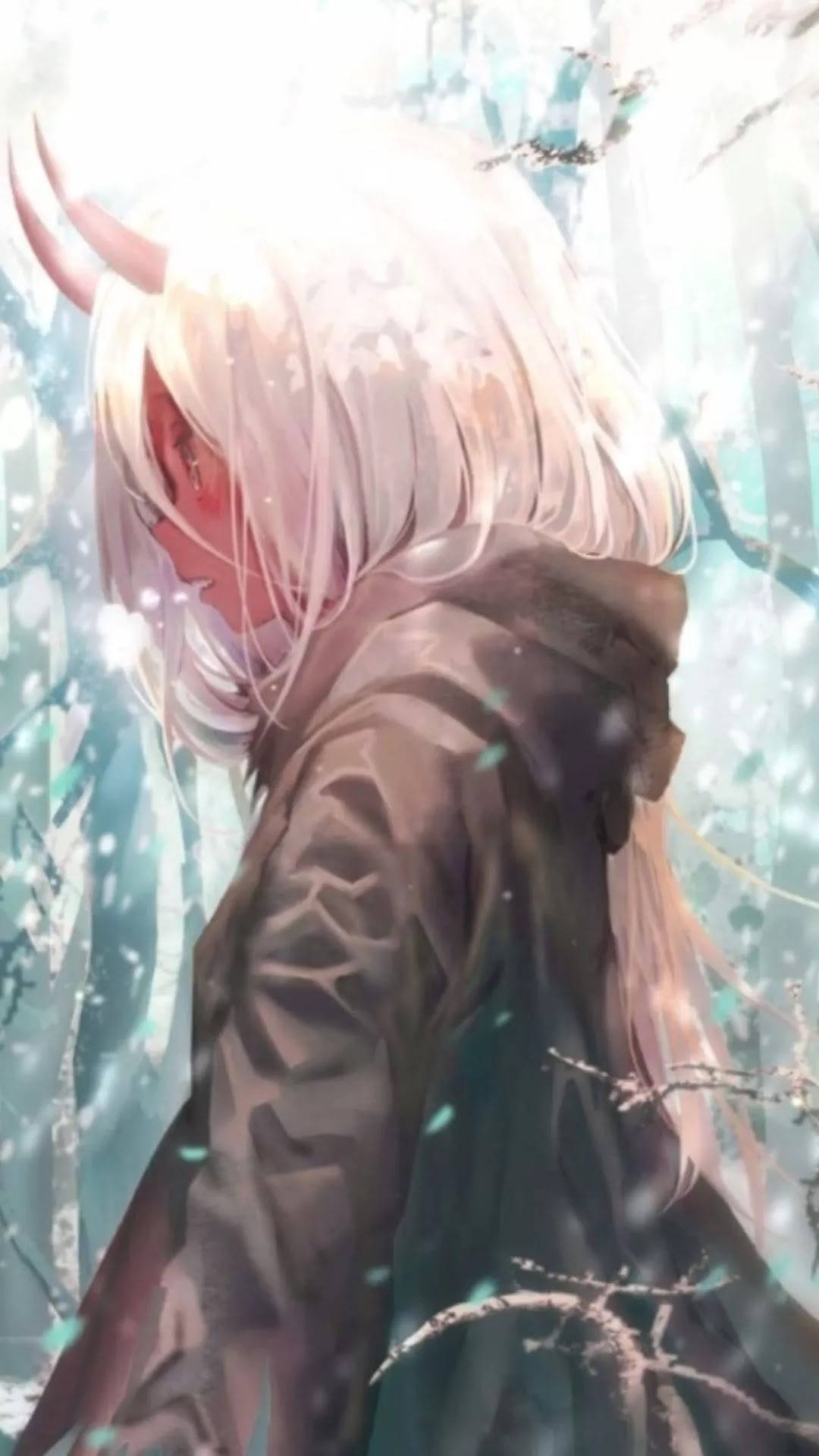 A Girl With Long Hair And Horns In The Snow Wallpaper