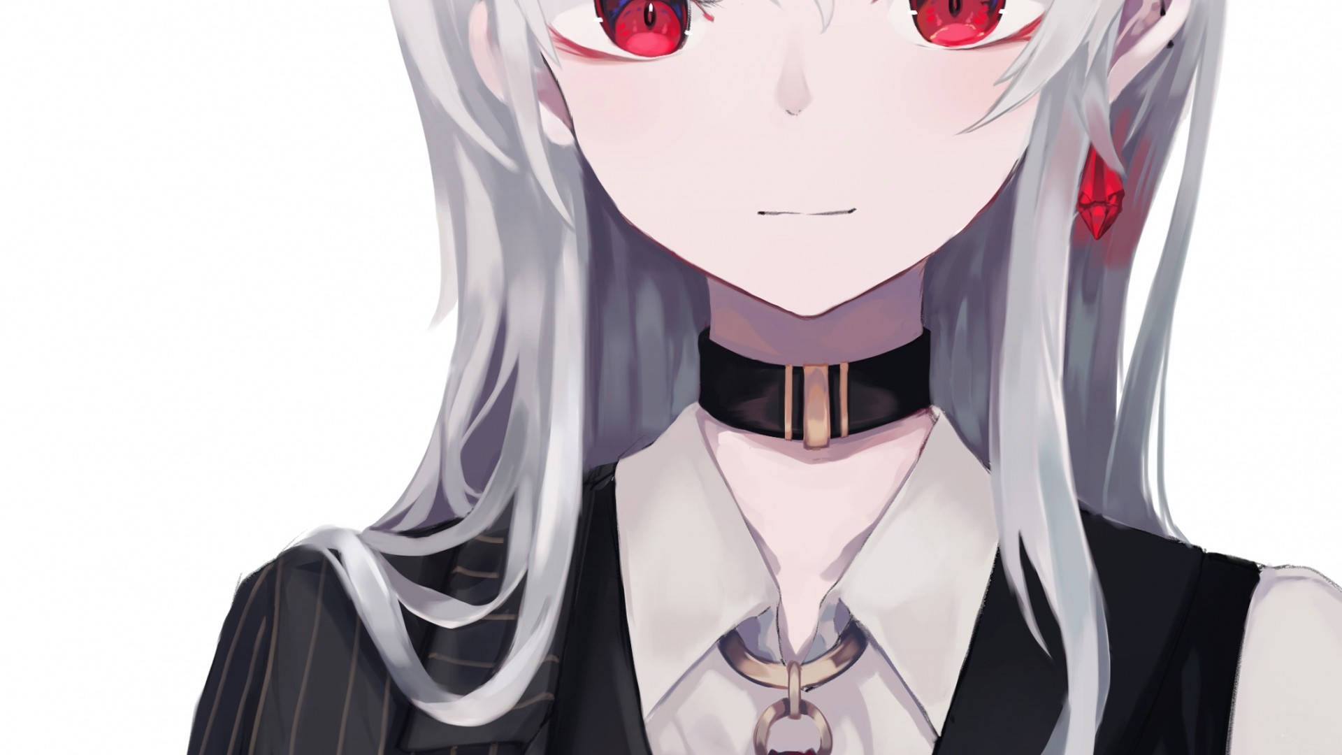 A Girl With Long White Hair And Red Eyes Wallpaper