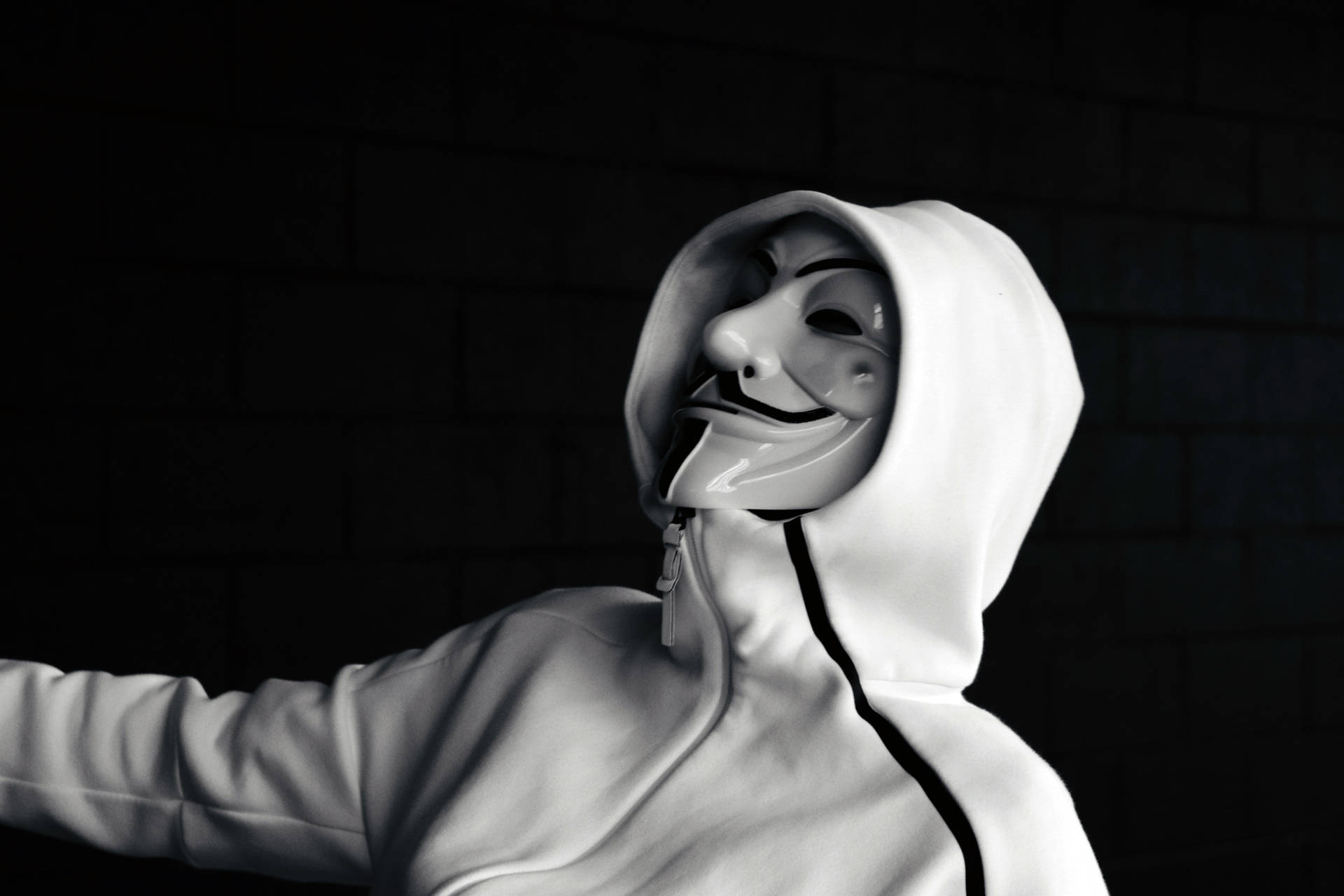 White Anonymous On Black Background Wallpaper