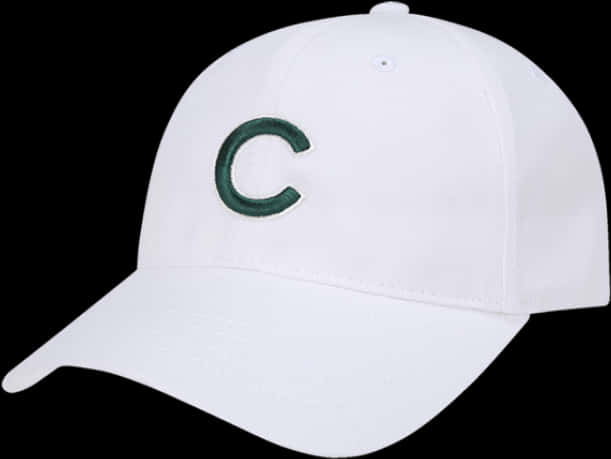 White Baseball Capwith Green C Letter PNG