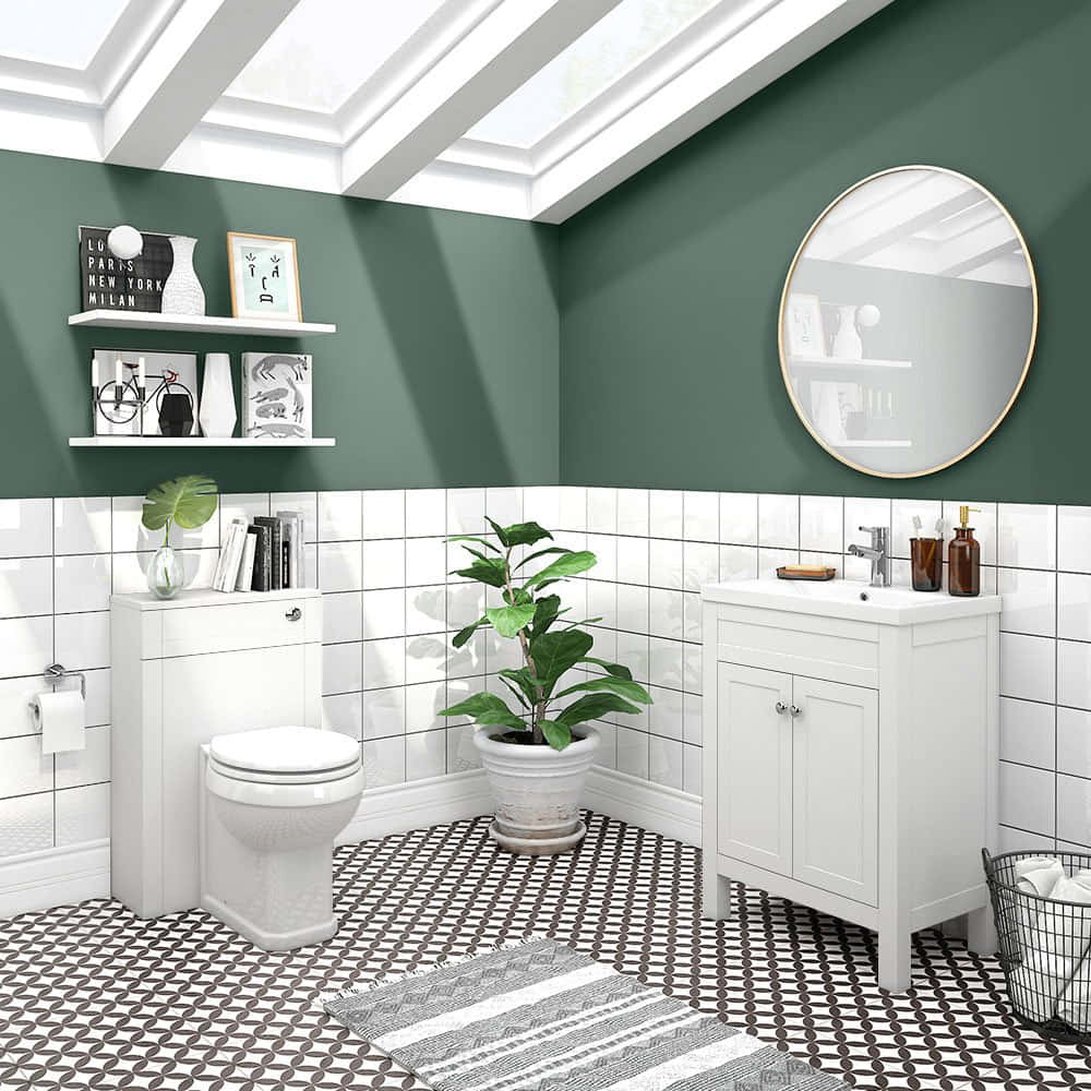 White Bathroom Green Walls Picture