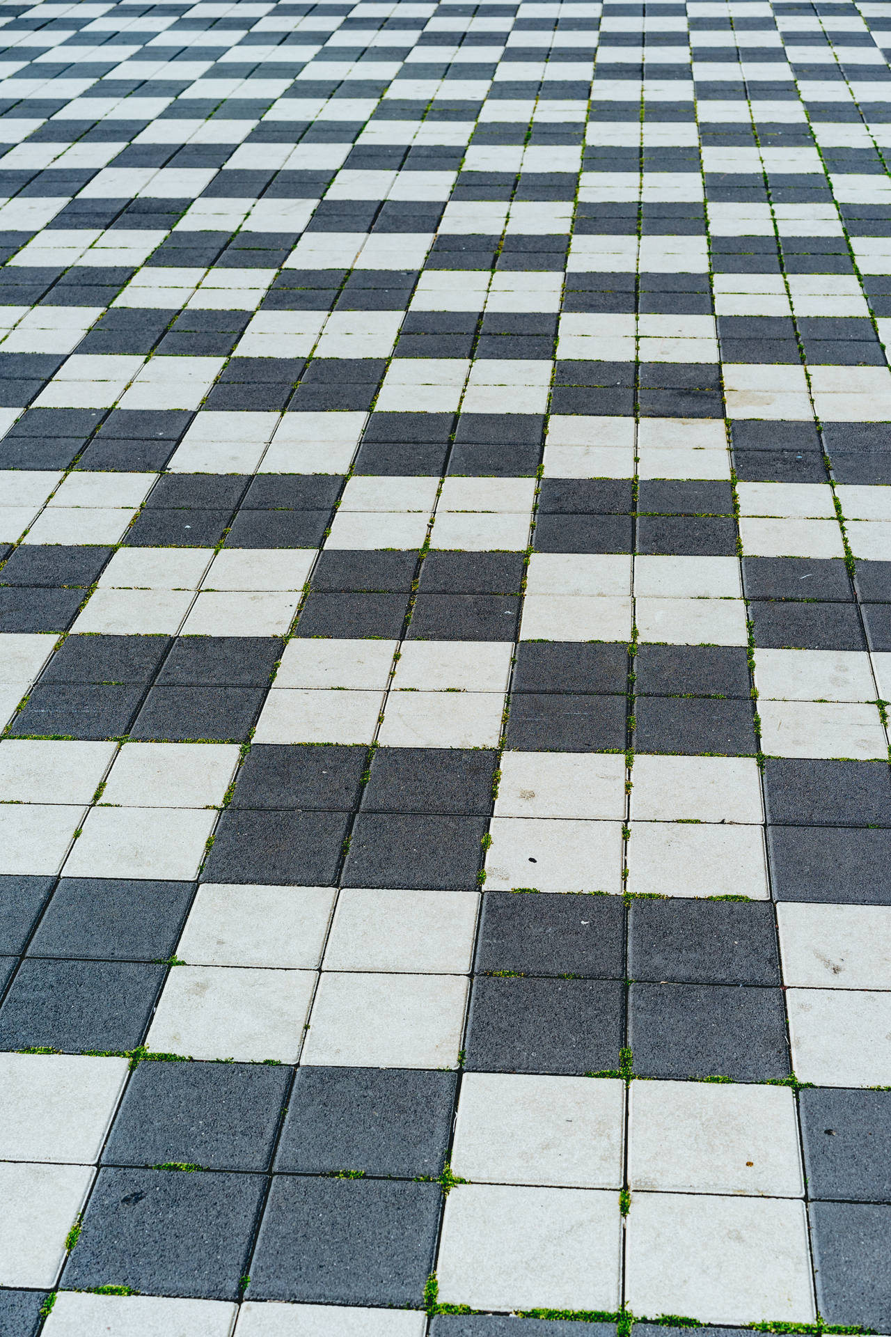 White Black Checkered Tile Floor Wallpaper
