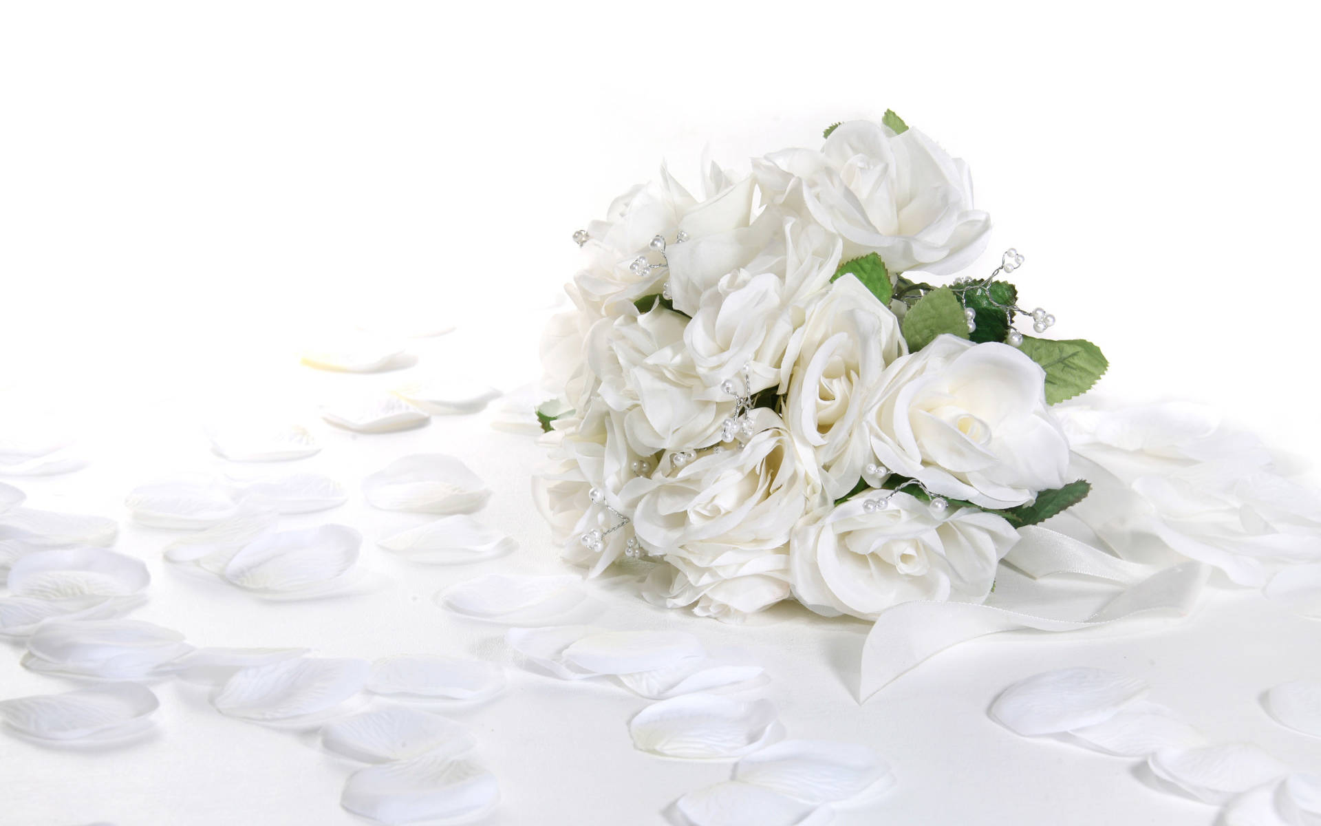 White Bridal Bouquet And Petals Wallpaper