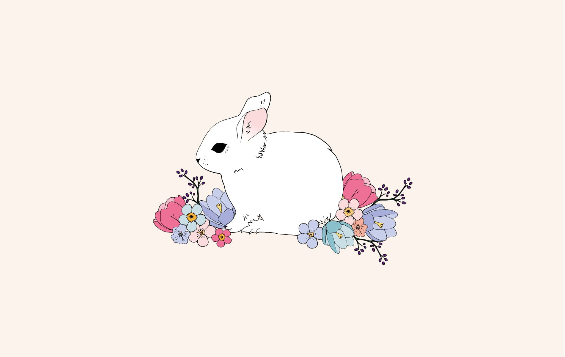White Bunny Floral Aesthetic.jpg Wallpaper
