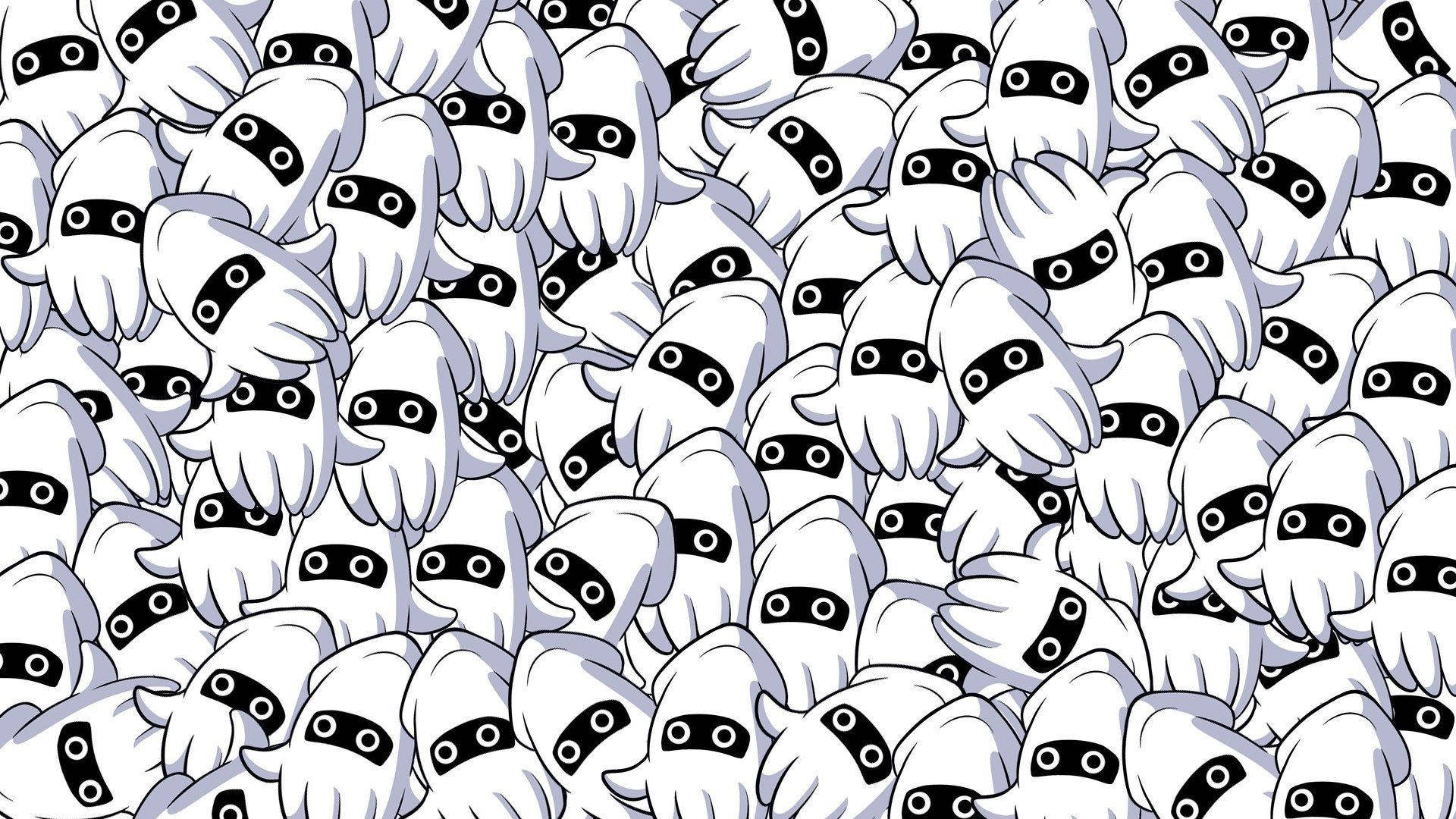 White Calamari Mascots In A Cluster Picture