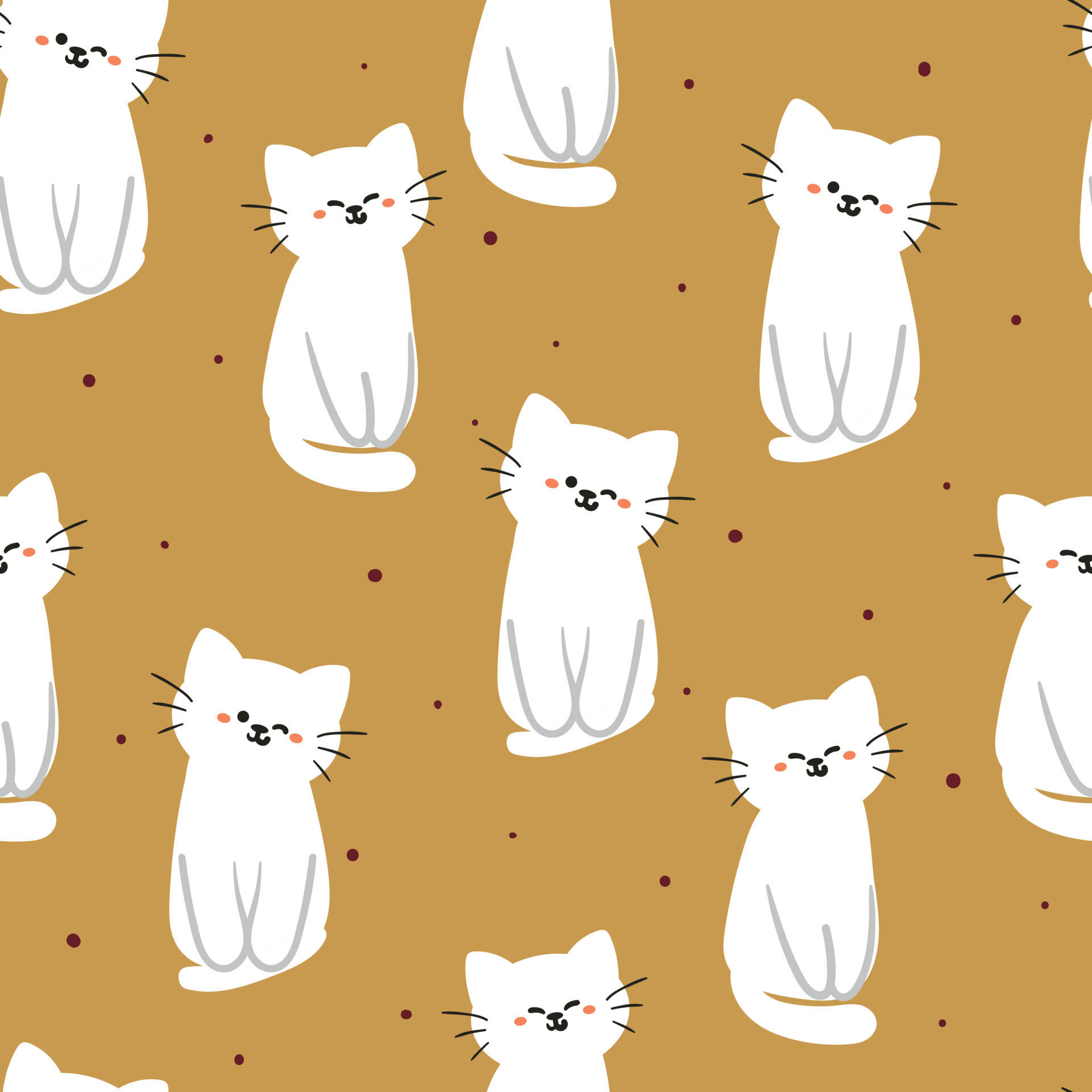 White Cartoon Cat Pattern Wallpaper