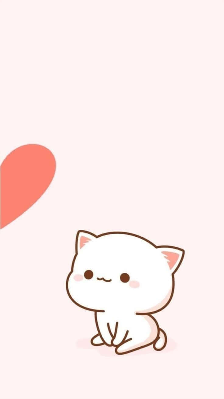 White Cat With Corresponding Part Of A Heart Wallpaper