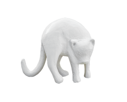 White Ceramic Figurine Cat Bending Over PNG
