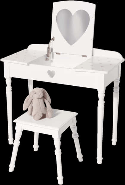 White Childrens Vanity Setwith Stooland Rabbit Toy PNG