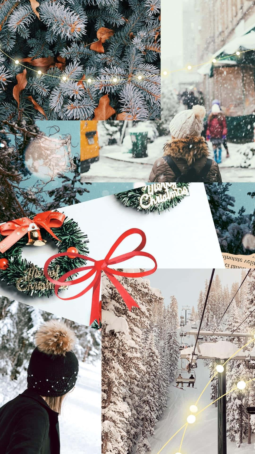 White Christmas Collage Winter Scenes Wallpaper