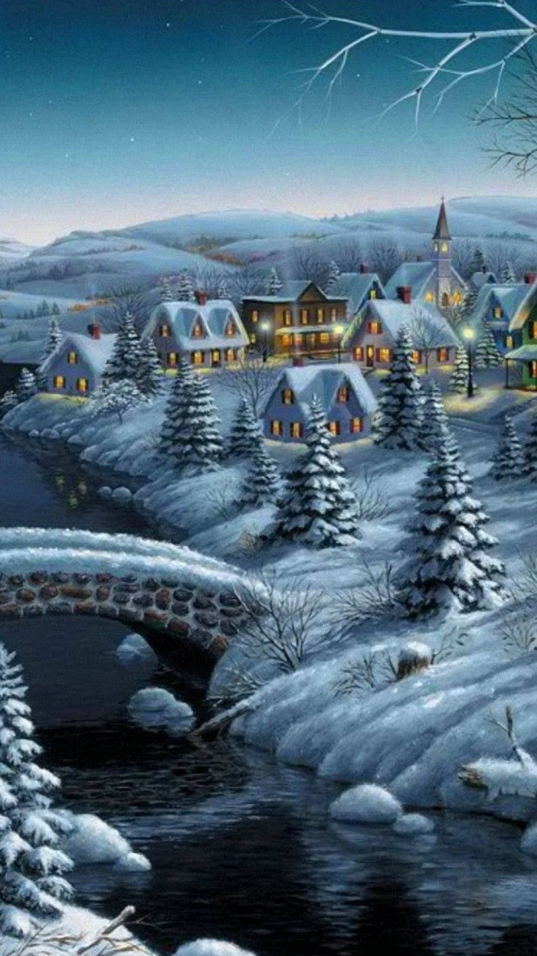 White Christmas Village Winter iPhone Wallpaper