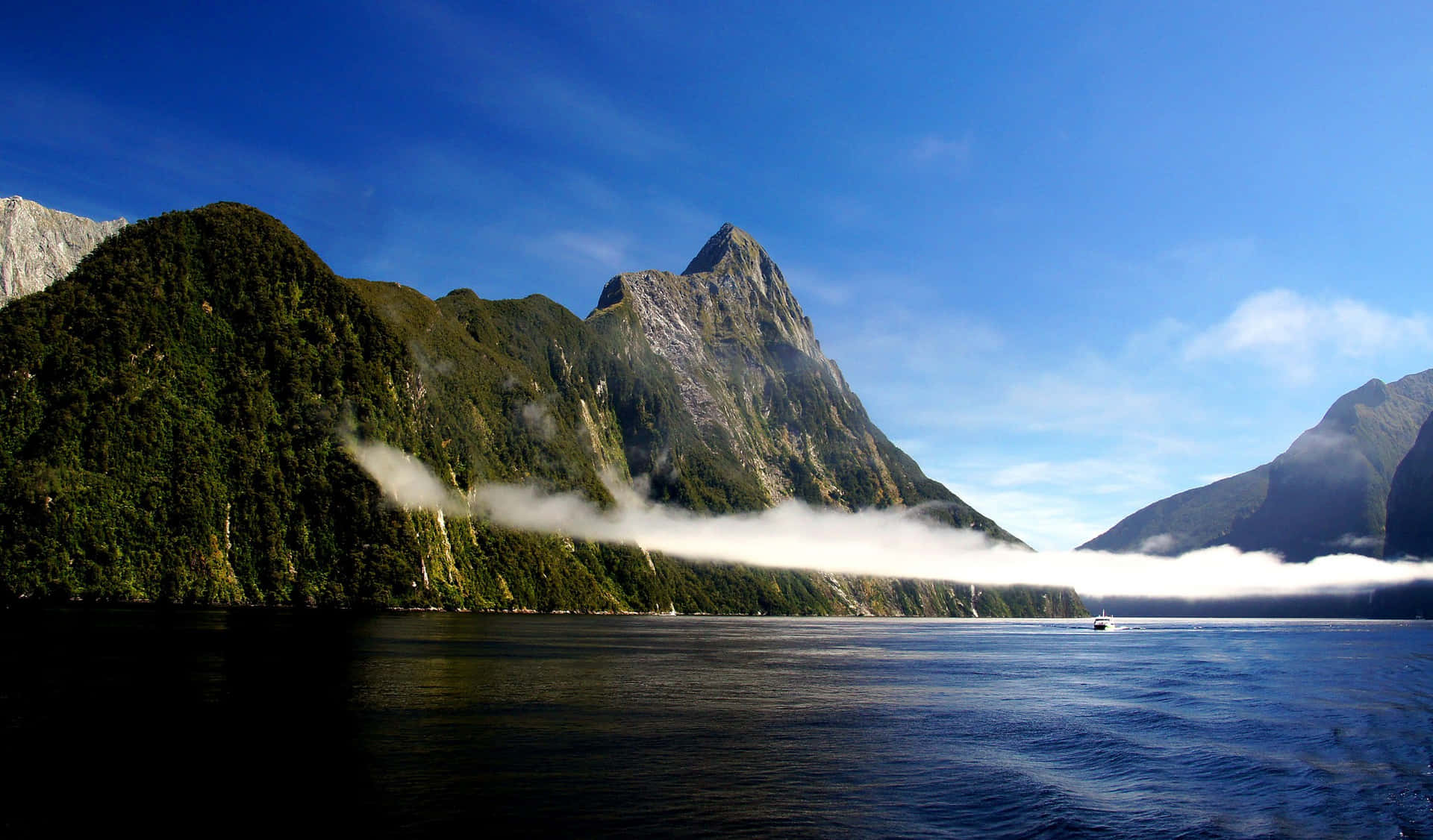 White Clouds Line Milford Sound Wallpaper