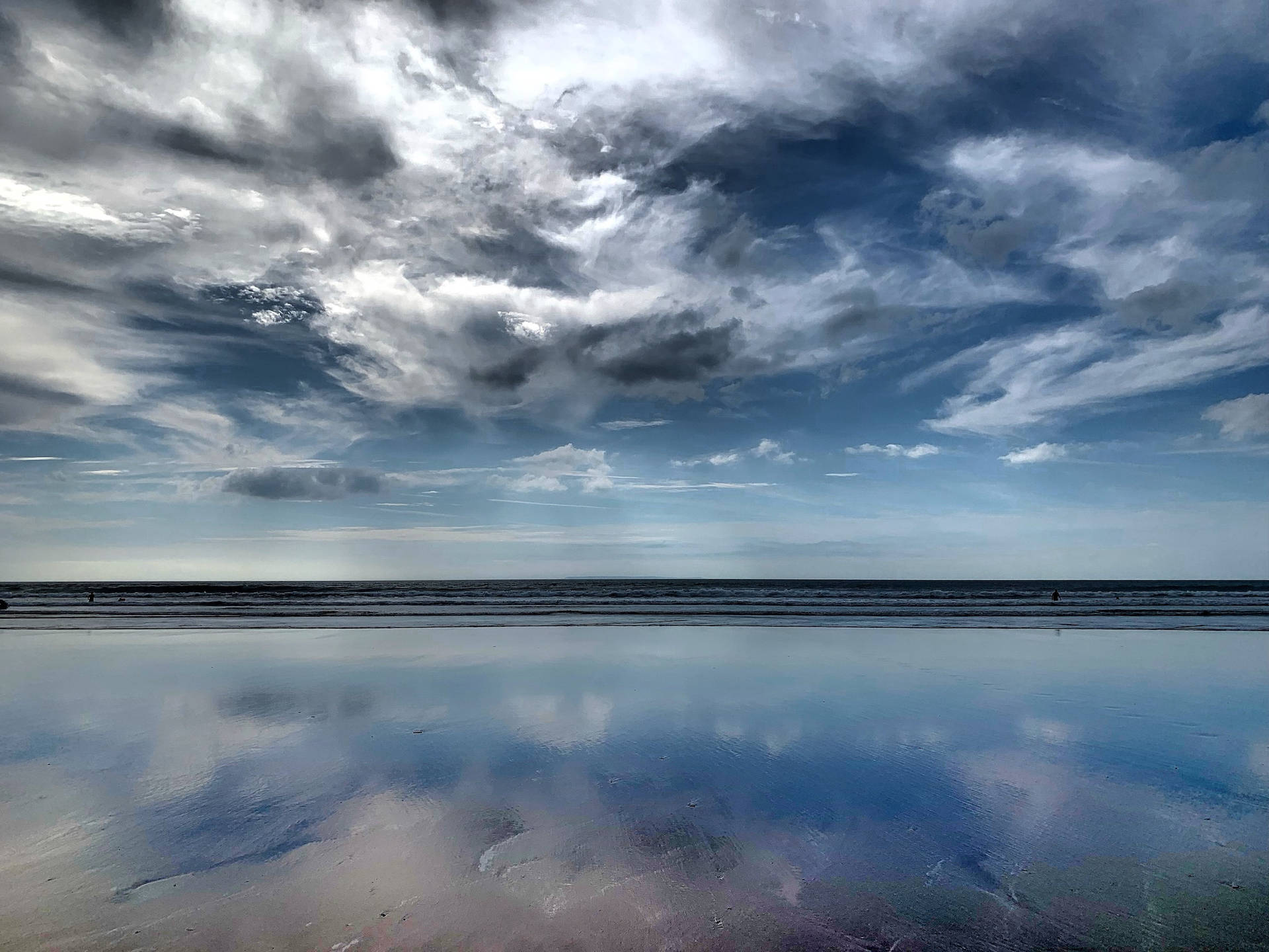 White Cloudy Sky On Woolacombe Beach Wallpaper