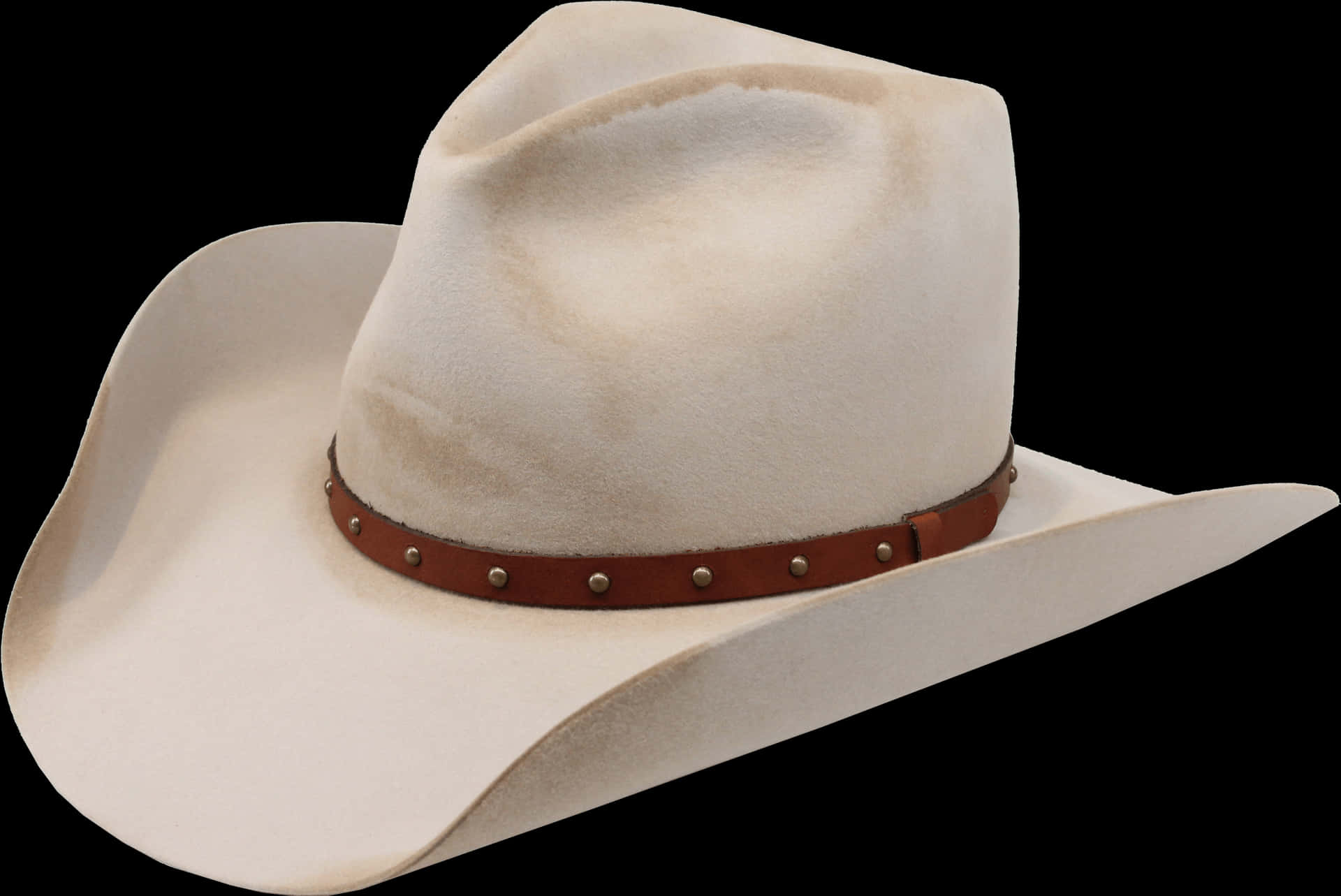 White Cowboy Hatwith Brown Leather Band PNG