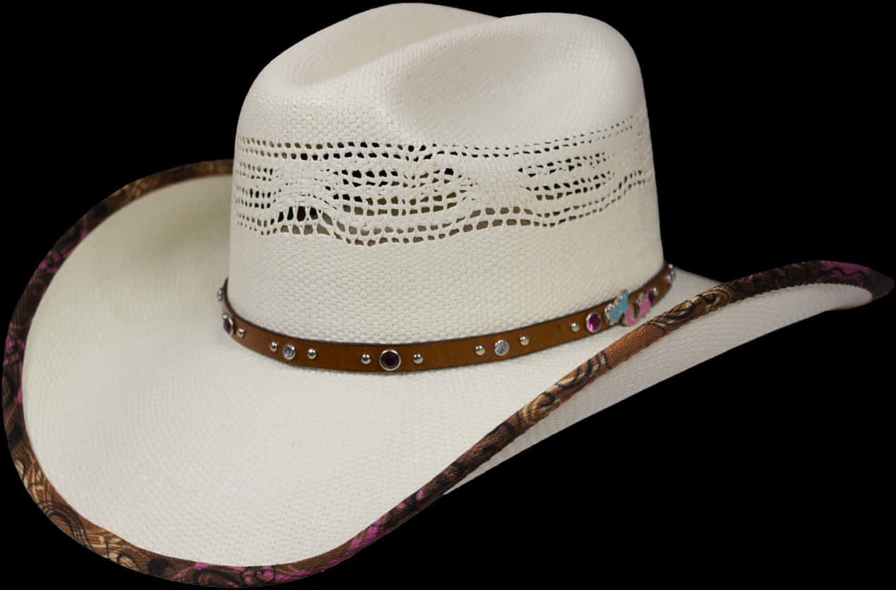 White Cowboy Hatwith Decorative Band PNG