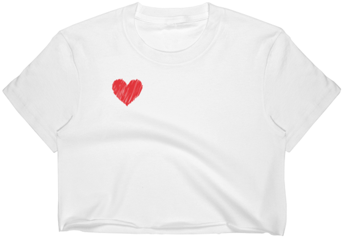 White Crop Top With Red Heart Design PNG