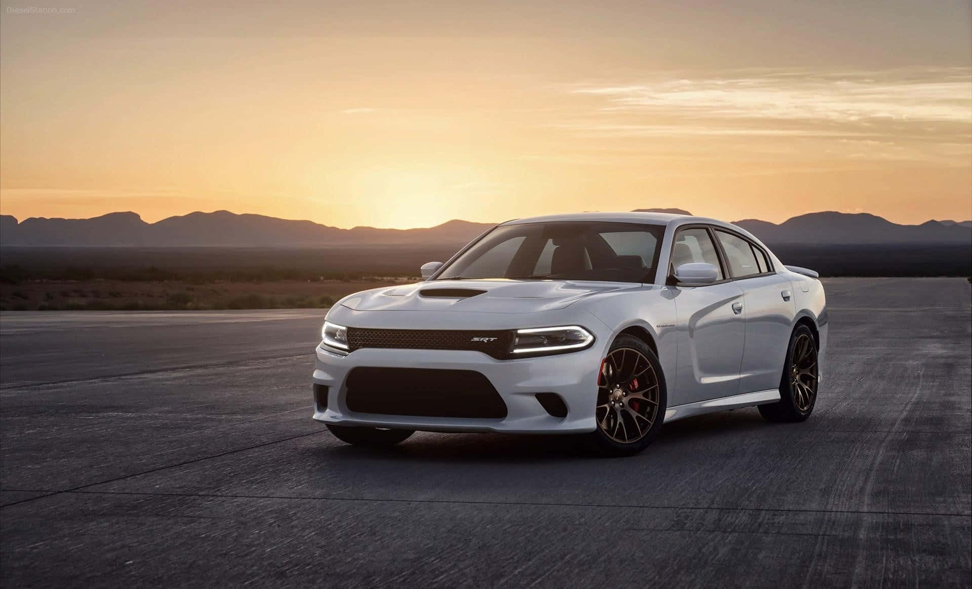 White Dodge Charger S R T Sunset Wallpaper