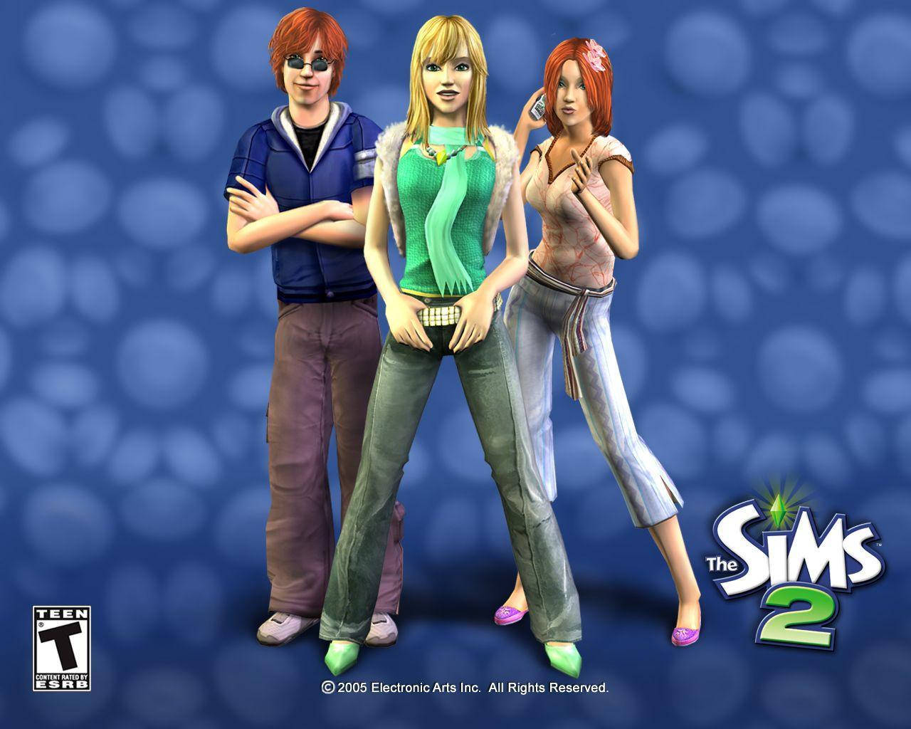 Hvide prikker på blå The Sims Wallpaper