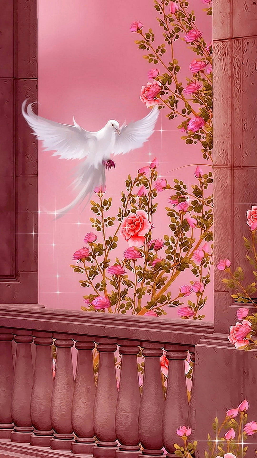 White Dove Pink Garden Wallpaper