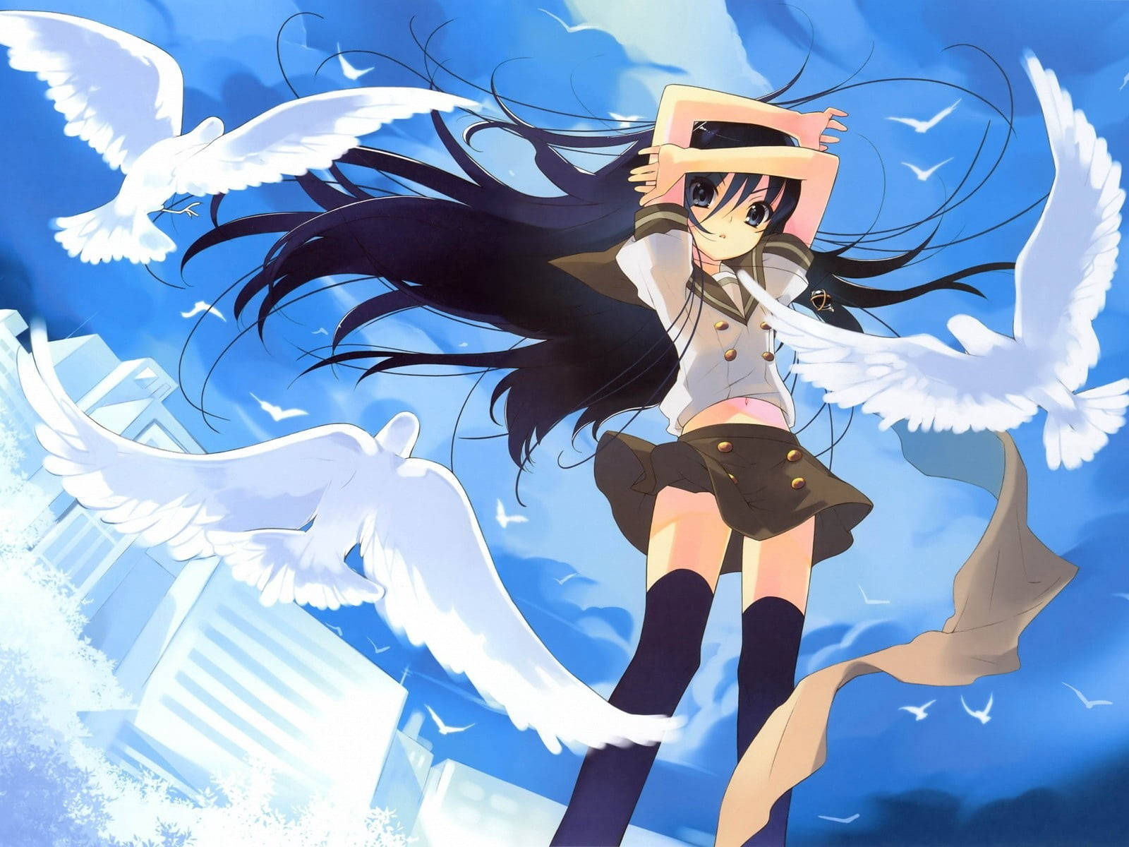 White Doves Anime Girl
