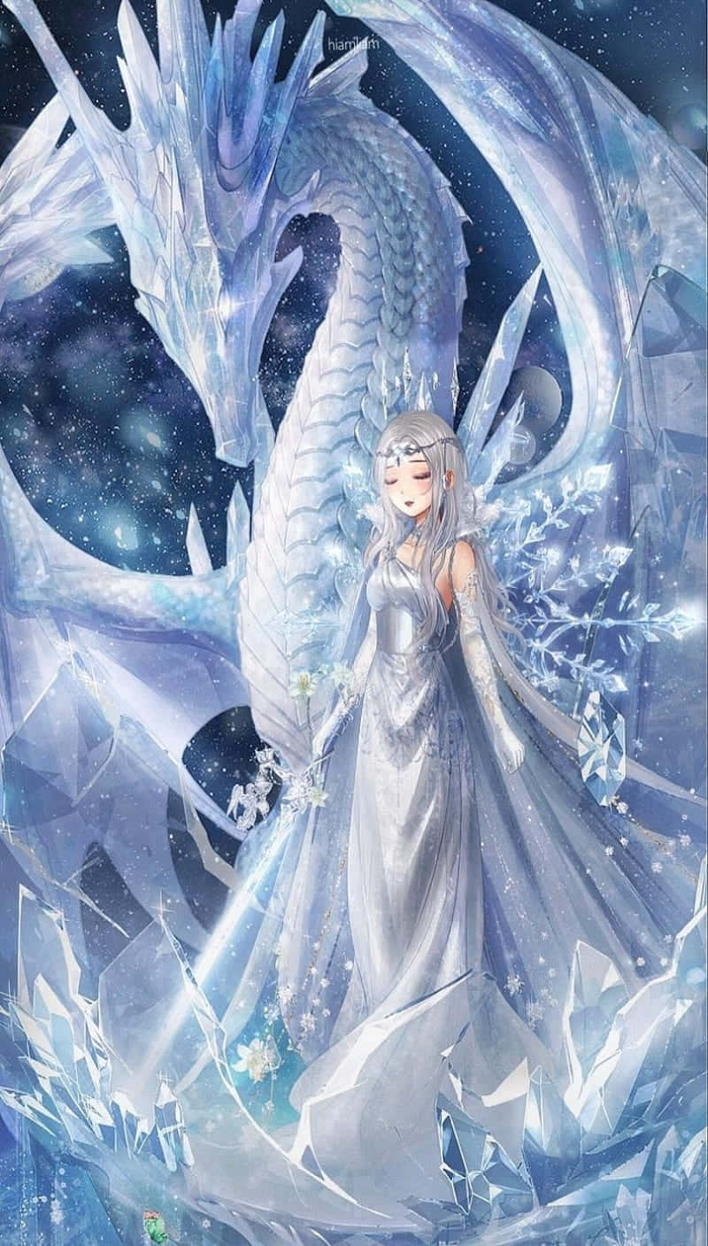 Hvid Dragon Anime Isdronning Wallpaper