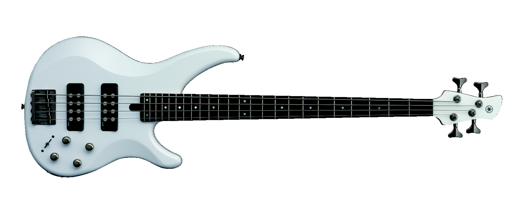 White Electric Bass Guitar Black Background PNG