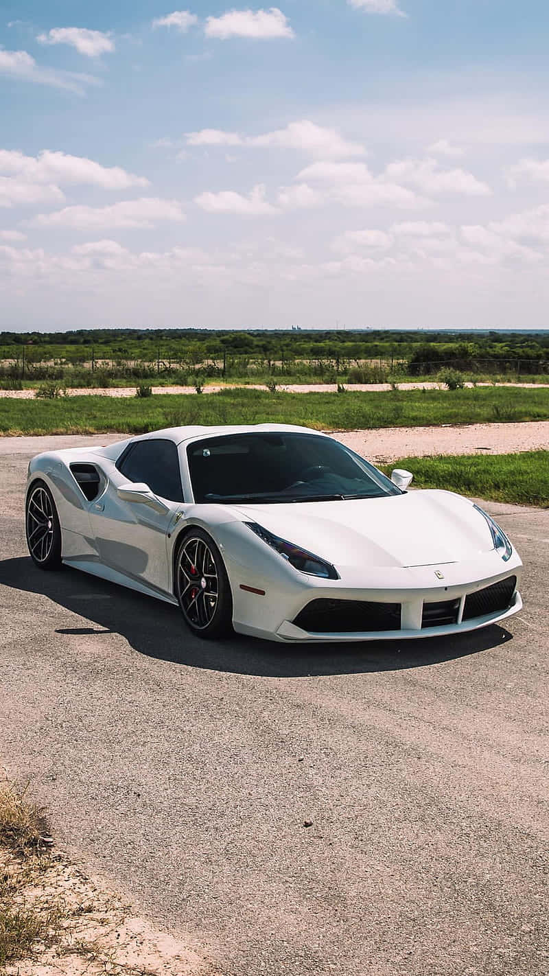 Elegance in a White Ferrari Wallpaper