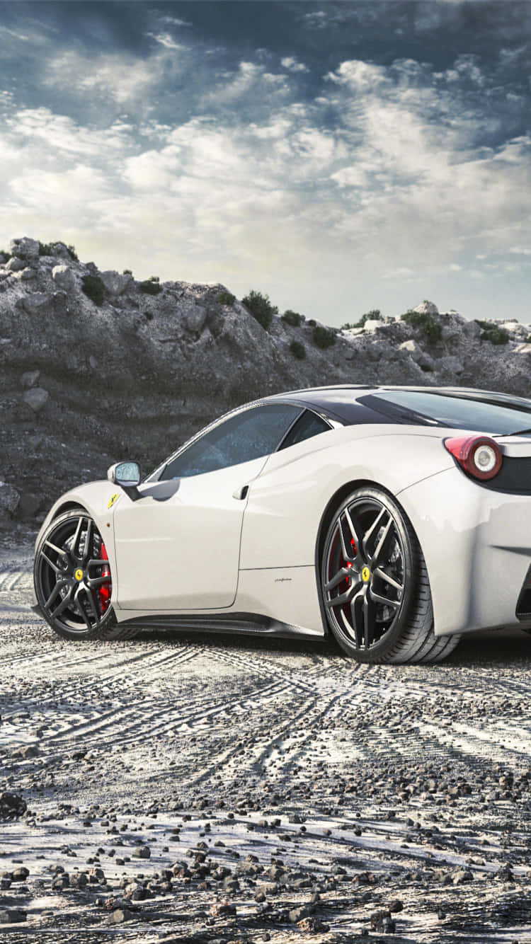 Enjoy the Luxury of a White Ferrari Iphone Wallpaper
