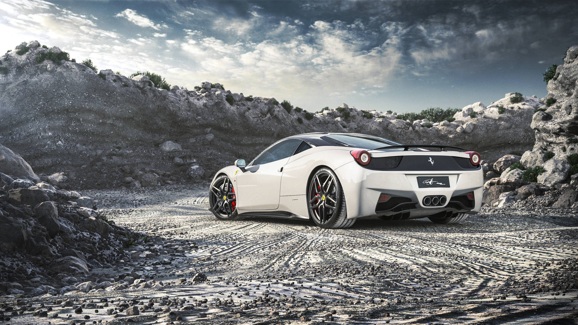 Hvid Ferrari på Rocky Road Wallpaper